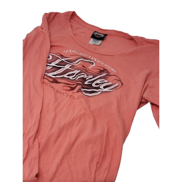 Harley Davidson Cycles Long Sleeve Graphic T-Shirt Women's Size Large Pink - Picture 2 of 7